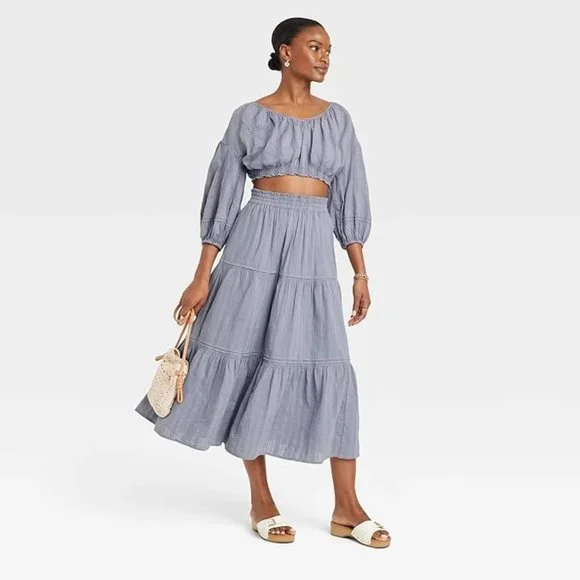 Long Sleeve Crop Top - Universal Thread Blue S - Picture 3 of 3